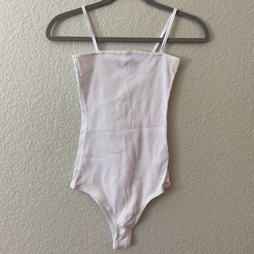 BooHoo White Ribbed Spaghetti Strap Bodysuit